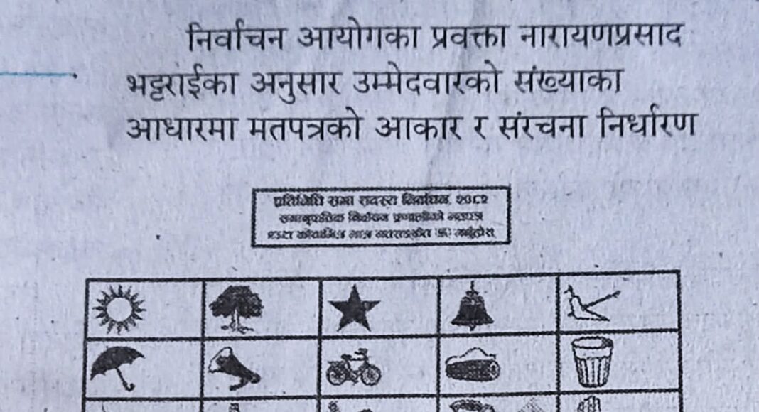 यस्तो छ प्रतिनिधि सभा निर्वाचन २०८२को आयोगद्वारा प्रकाशित समानुपातिक तर्फको मत पत्रको नमूना